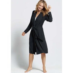 Midi Robe - Slub Knit Side pockets Belt at the Waist Black Small, (New with Tag)